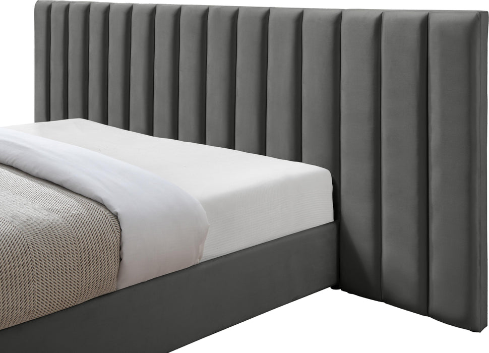 Pablo Grey Velvet Queen Bed - Royal Furniture & Gifts (MI) - Multi Location