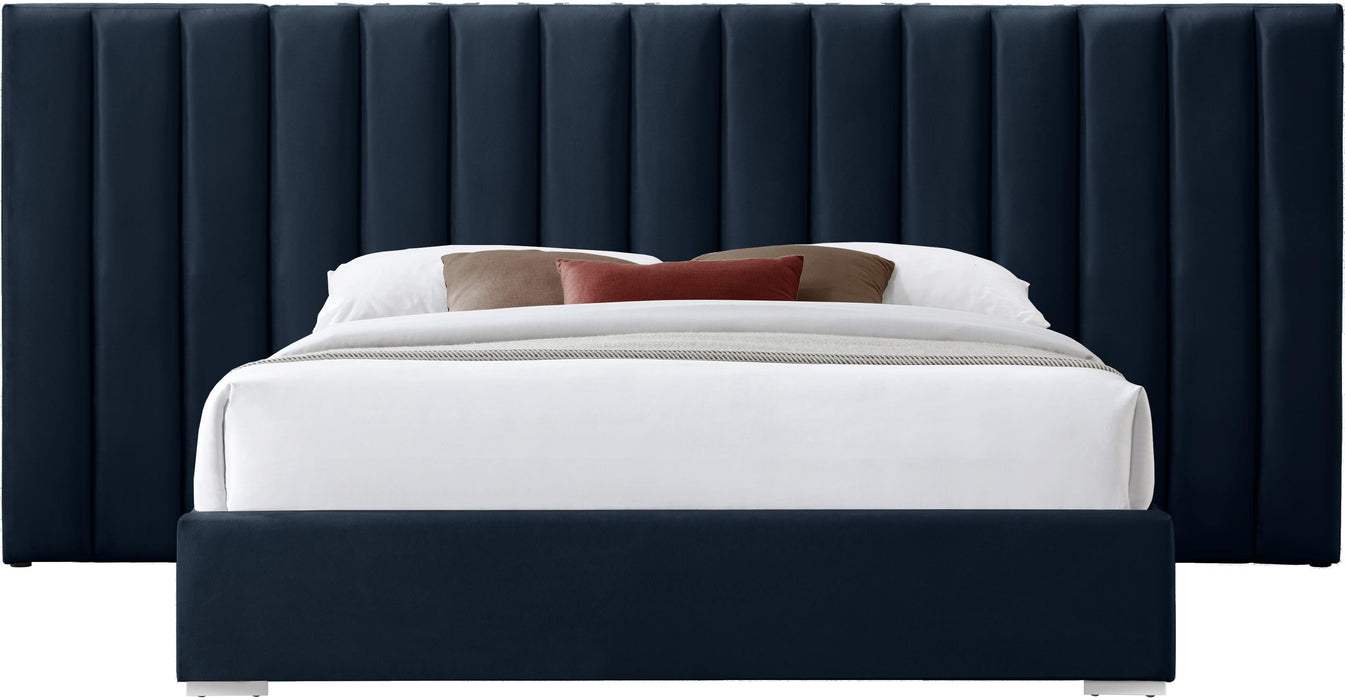 Pablo Navy Velvet Queen Bed - Royal Furniture & Gifts (MI) - Multi Location