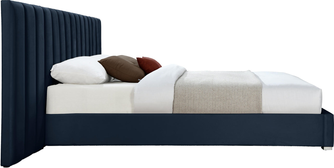Pablo Navy Velvet Queen Bed - Royal Furniture & Gifts (MI) - Multi Location