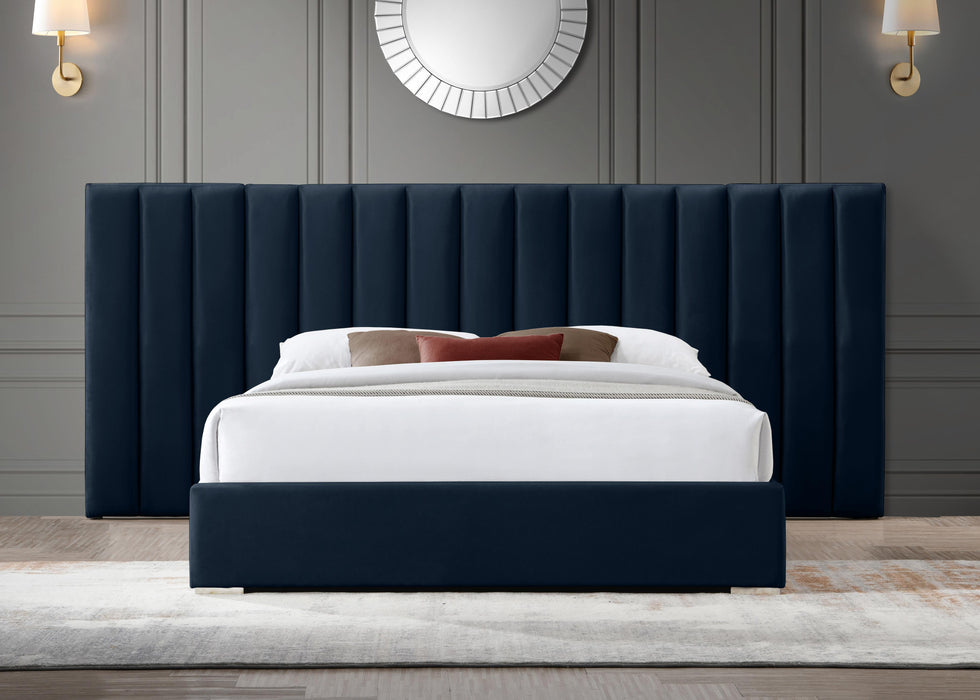Pablo Navy Velvet Queen Bed - Royal Furniture & Gifts (MI) - Multi Location