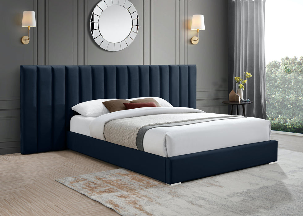 Pablo Navy Velvet Queen Bed - Royal Furniture & Gifts (MI) - Multi Location