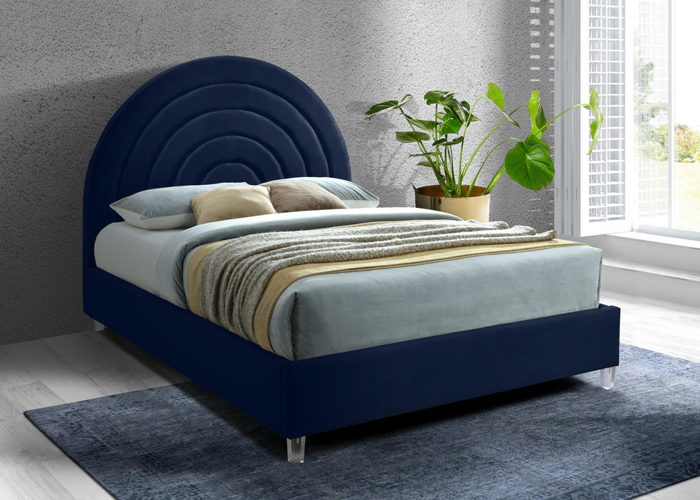 Rainbow Navy Velvet Queen Bed - Royal Furniture & Gifts (MI) - Multi Location