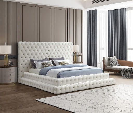 Revel Cream Velvet King Bed (3 Boxes) - Royal Furniture & Gifts (MI) - Multi Location