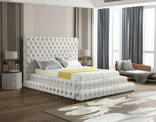 Revel Cream Velvet Queen Bed (3 Boxes) - Royal Furniture & Gifts (MI) - Multi Location