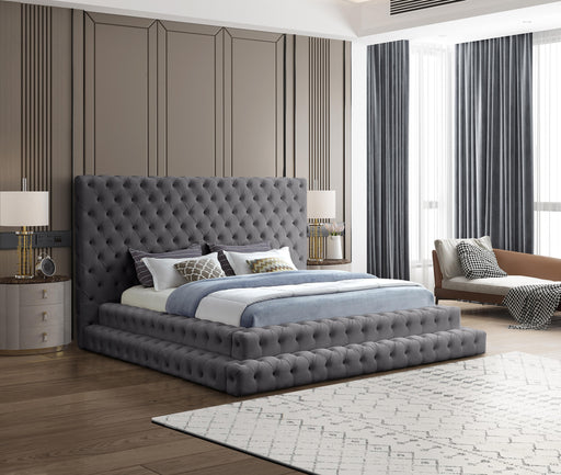Revel Grey Velvet King Bed (3 Boxes) - Royal Furniture & Gifts (MI) - Multi Location