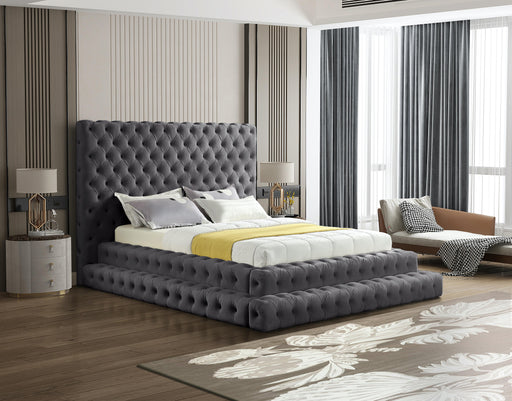 Revel Grey Velvet Queen Bed (3 Boxes) - Royal Furniture & Gifts (MI) - Multi Location