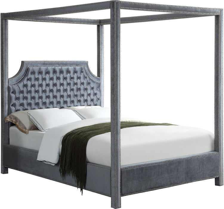 Rowan Grey Velvet Queen Bed (3 Boxes) - Royal Furniture & Gifts (MI) - Multi Location