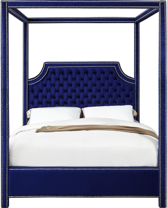 Rowan Navy Velvet Queen Bed (3 Boxes) - Royal Furniture & Gifts (MI) - Multi Location
