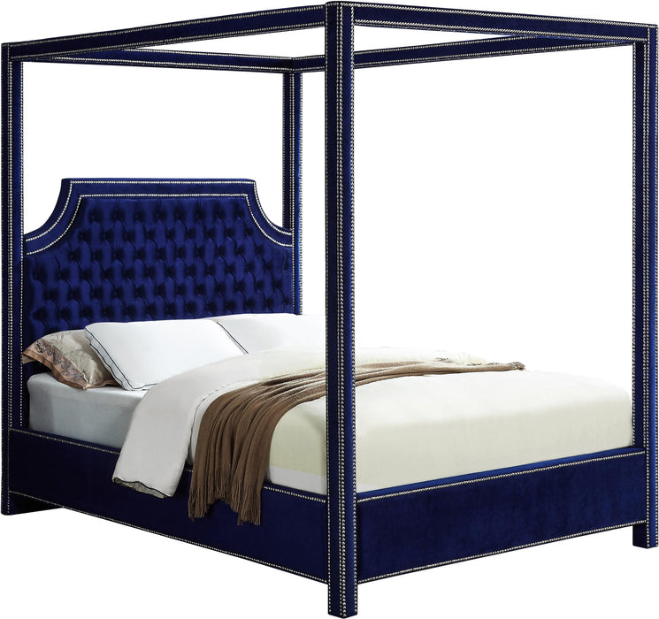 Rowan Navy Velvet Queen Bed (3 Boxes) - Royal Furniture & Gifts (MI) - Multi Location