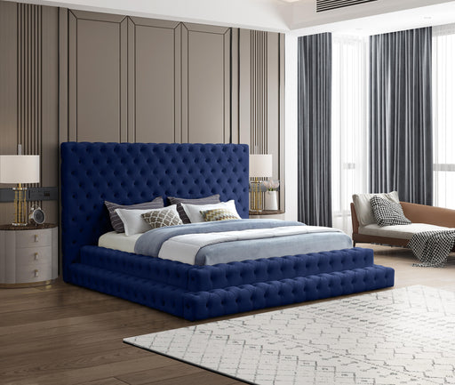 Revel Navy Velvet King Bed (3 Boxes) - Royal Furniture & Gifts (MI) - Multi Location