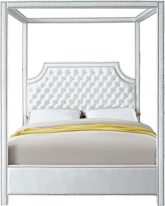Rowan White Velvet Queen Bed (3 Boxes) - Royal Furniture & Gifts (MI) - Multi Location