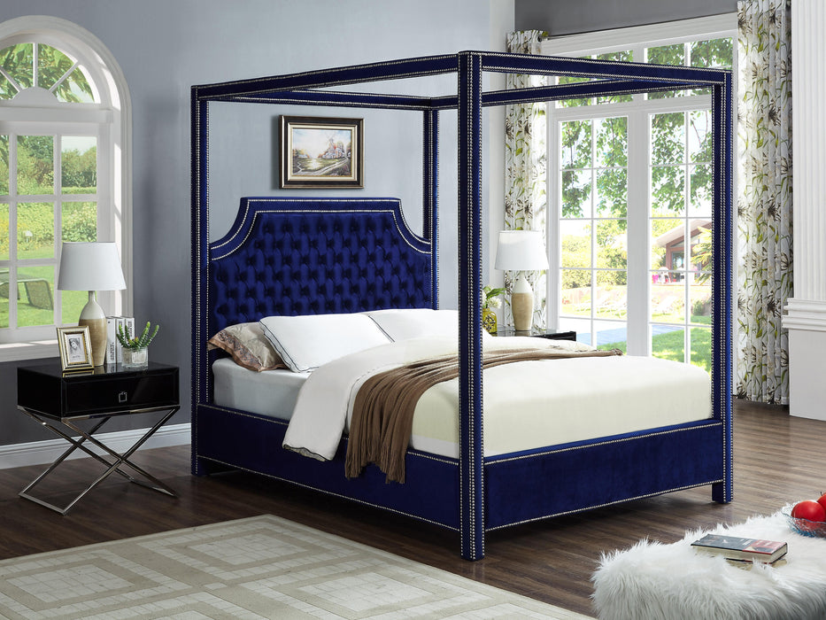 Rowan Navy Velvet Queen Bed (3 Boxes) - Royal Furniture & Gifts (MI) - Multi Location