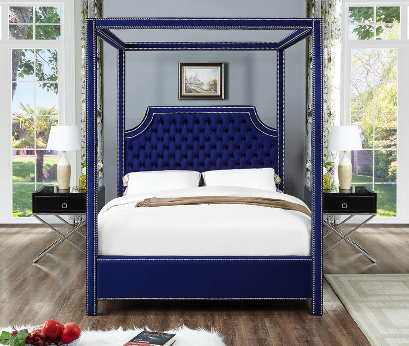 Rowan Navy Velvet Queen Bed (3 Boxes) - Royal Furniture & Gifts (MI) - Multi Location