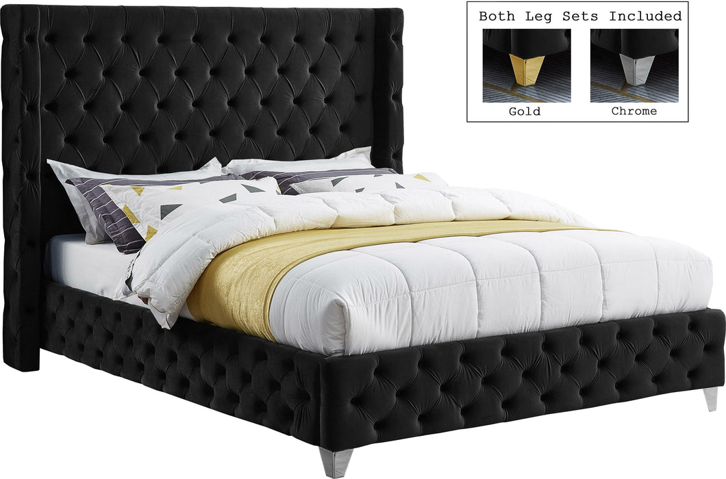 Savan Black Velvet Queen Bed - Royal Furniture & Gifts (MI) - Multi Location