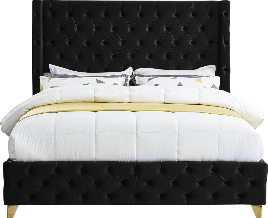 Savan Black Velvet Queen Bed - Royal Furniture & Gifts (MI) - Multi Location