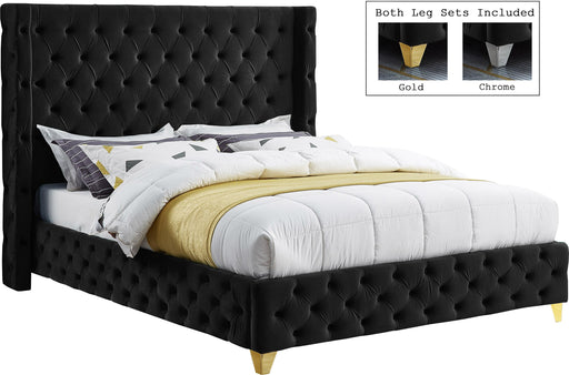 Savan Black Velvet King Bed - Royal Furniture & Gifts (MI) - Multi Location
