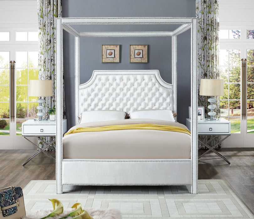 Rowan White Velvet Queen Bed (3 Boxes) - Royal Furniture & Gifts (MI) - Multi Location