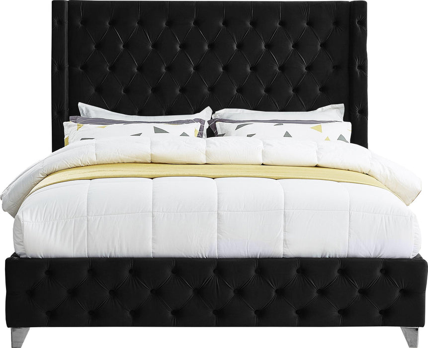 Savan Black Velvet Queen Bed - Royal Furniture & Gifts (MI) - Multi Location