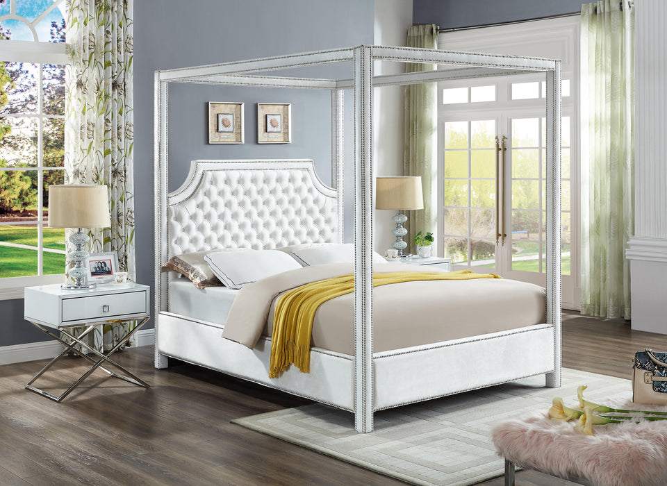 Rowan White Velvet Queen Bed (3 Boxes) - Royal Furniture & Gifts (MI) - Multi Location