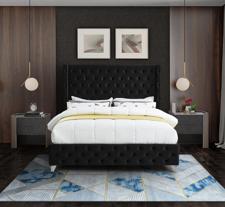 Savan Black Velvet Queen Bed - Royal Furniture & Gifts (MI) - Multi Location