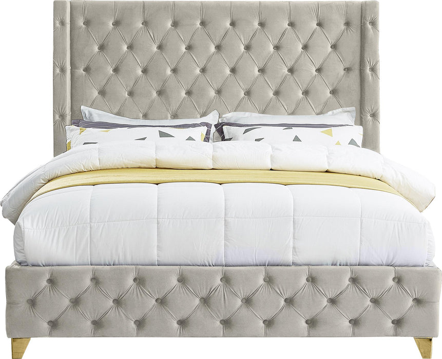 Savan Cream Velvet King Bed - Royal Furniture & Gifts (MI) - Multi Location