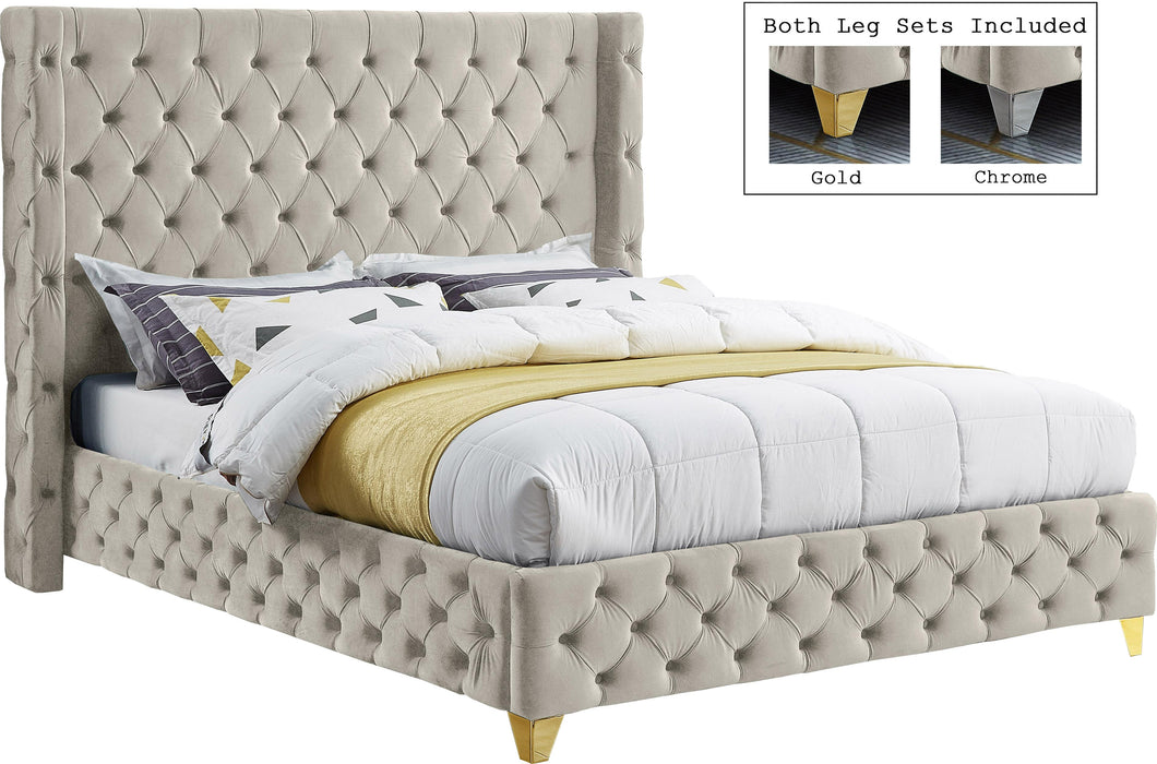 Savan Cream Velvet King Bed - Royal Furniture & Gifts (MI) - Multi Location
