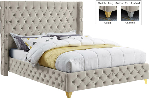 Savan Cream Velvet Queen Bed - Royal Furniture & Gifts (MI) - Multi Location