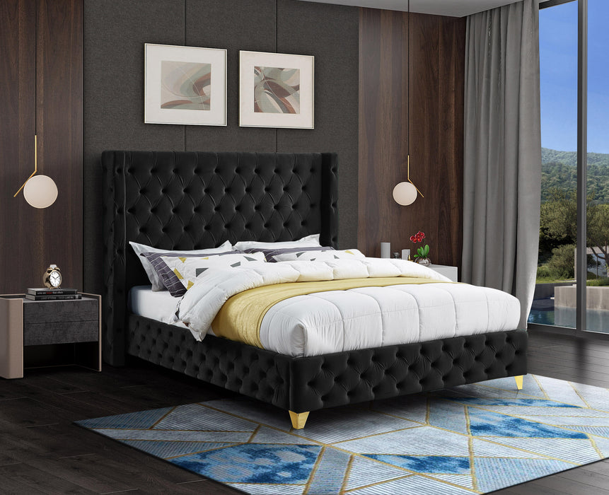 Savan Black Velvet Queen Bed - Royal Furniture & Gifts (MI) - Multi Location