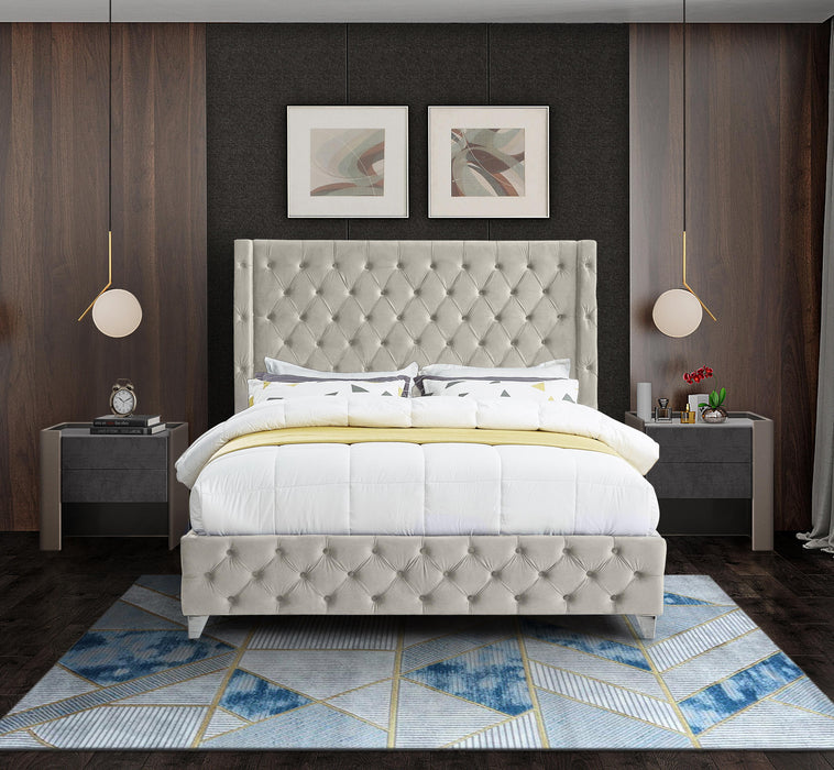 Savan Cream Velvet King Bed - Royal Furniture & Gifts (MI) - Multi Location