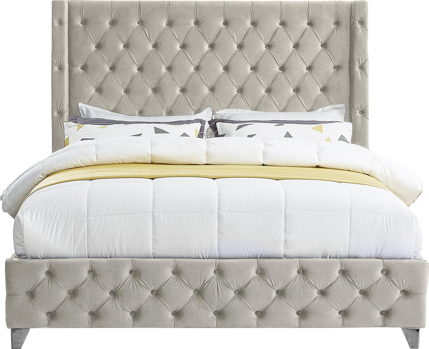 Savan Cream Velvet King Bed - Royal Furniture & Gifts (MI) - Multi Location