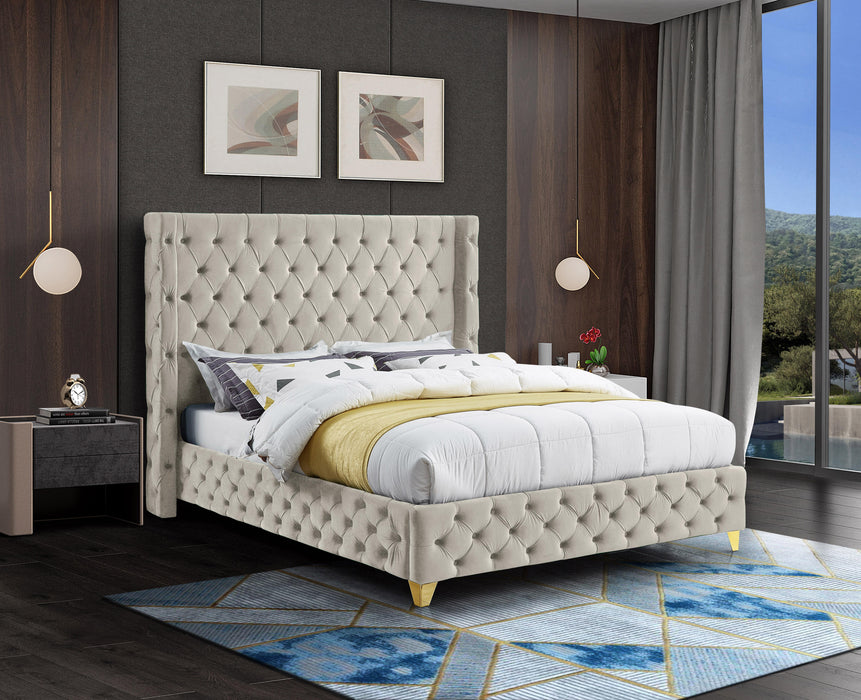 Savan Cream Velvet King Bed - Royal Furniture & Gifts (MI) - Multi Location