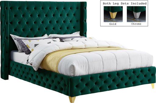 Savan Green Velvet Queen Bed - Royal Furniture & Gifts (MI) - Multi Location