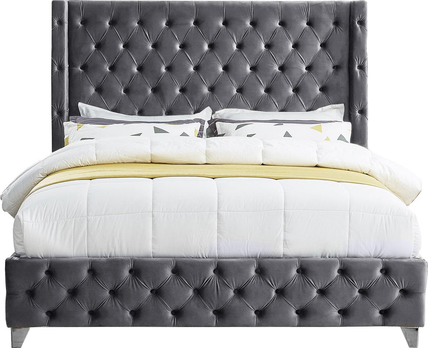 Savan Grey Velvet King Bed - Royal Furniture & Gifts (MI) - Multi Location