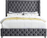 Savan Grey Velvet King Bed - Royal Furniture & Gifts (MI) - Multi Location