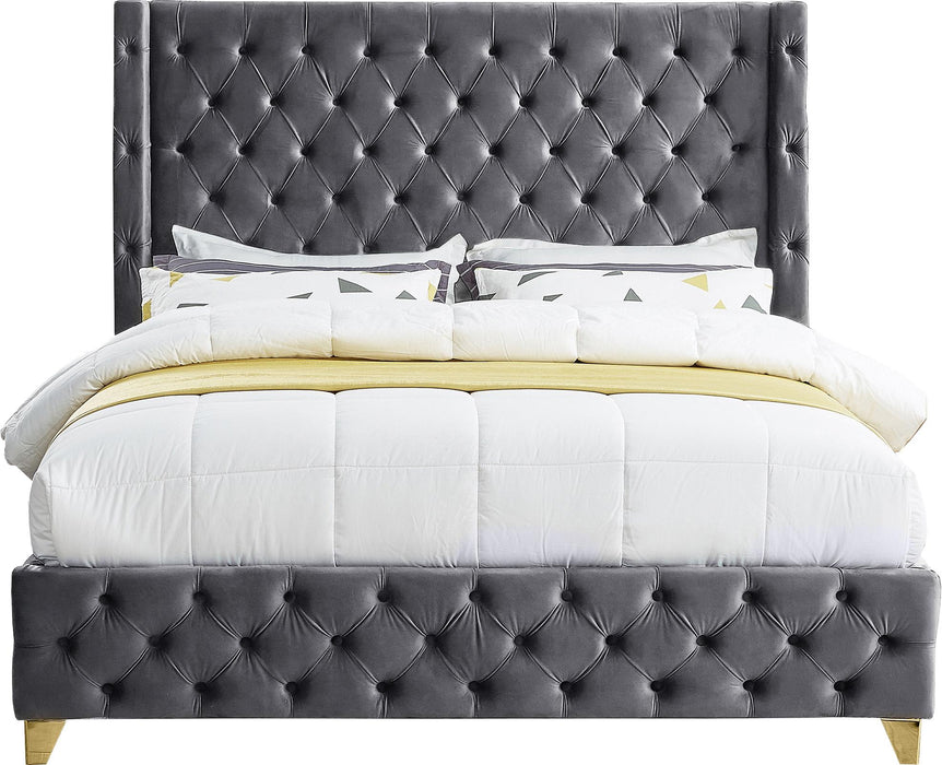 Savan Grey Velvet King Bed - Royal Furniture & Gifts (MI) - Multi Location