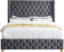 Savan Grey Velvet King Bed - Royal Furniture & Gifts (MI) - Multi Location