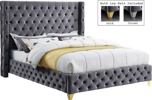 Savan Grey Velvet King Bed - Royal Furniture & Gifts (MI) - Multi Location