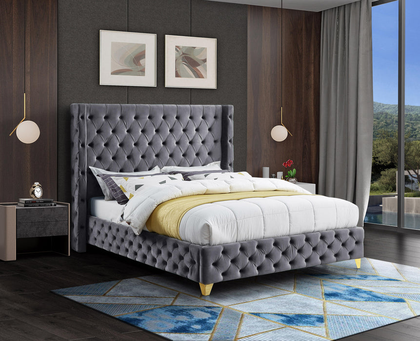 Savan Grey Velvet King Bed - Royal Furniture & Gifts (MI) - Multi Location