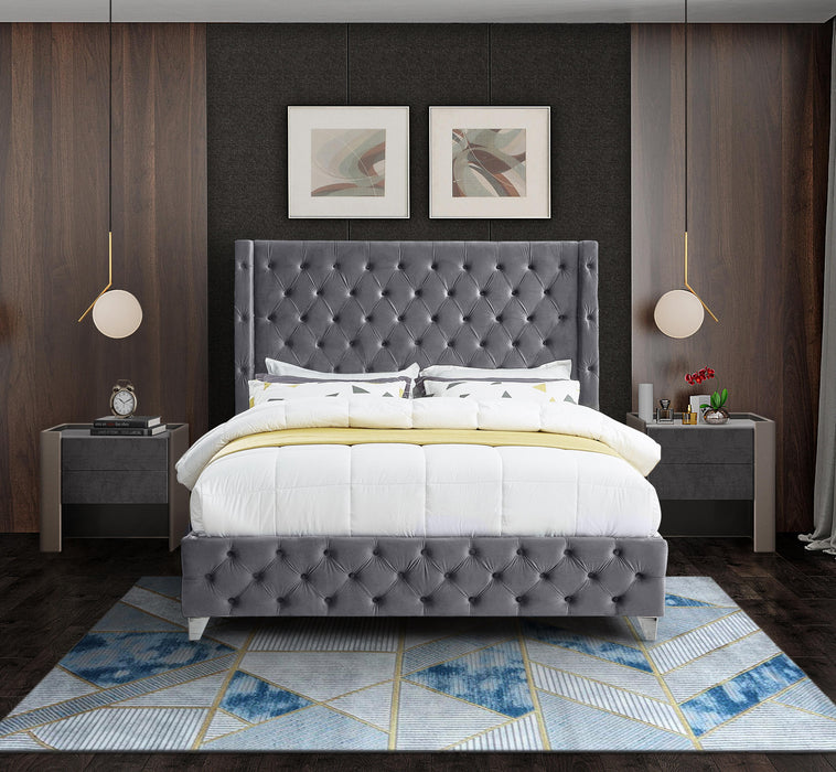 Savan Grey Velvet Queen Bed - Royal Furniture & Gifts (MI) - Multi Location
