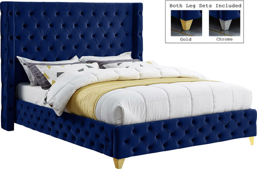 Savan Navy Velvet King Bed - Royal Furniture & Gifts (MI) - Multi Location