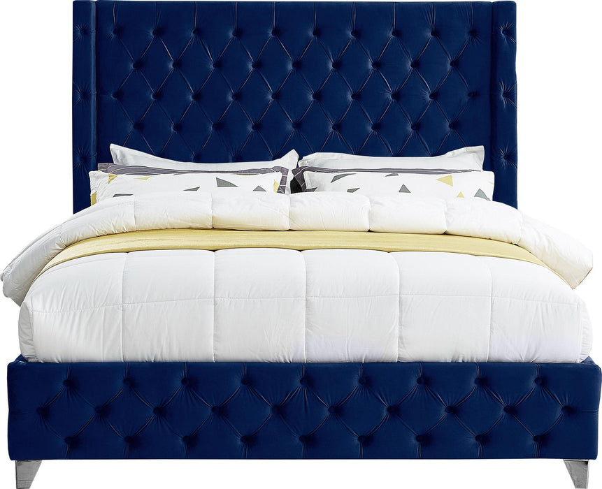 Savan Navy Velvet Queen Bed - Royal Furniture & Gifts (MI) - Multi Location