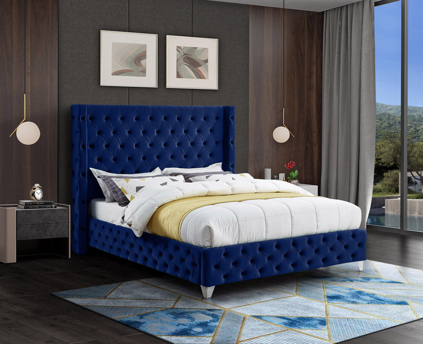 Savan Navy Velvet King Bed - Royal Furniture & Gifts (MI) - Multi Location