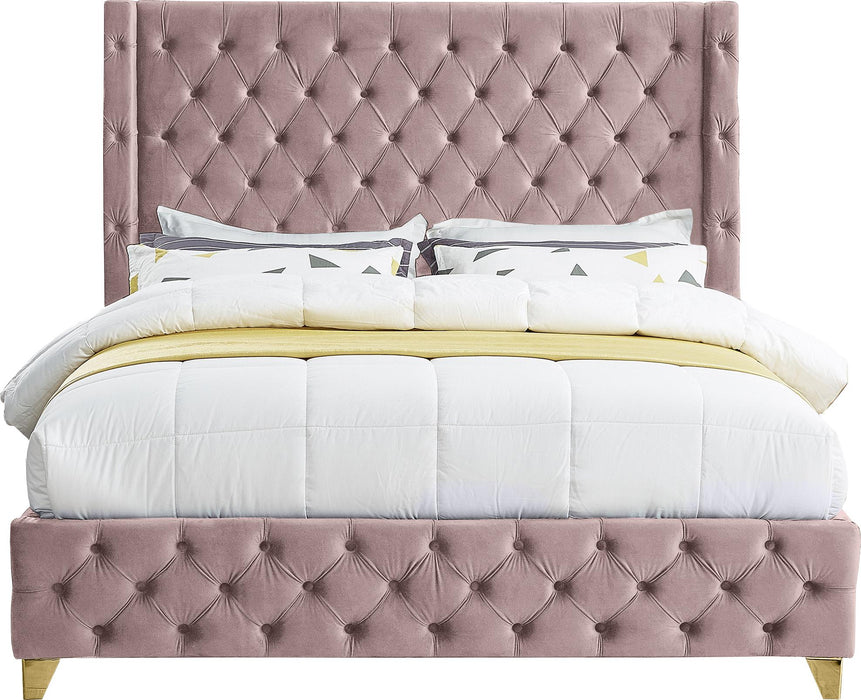 Savan Pink Velvet Queen Bed - Royal Furniture & Gifts (MI) - Multi Location
