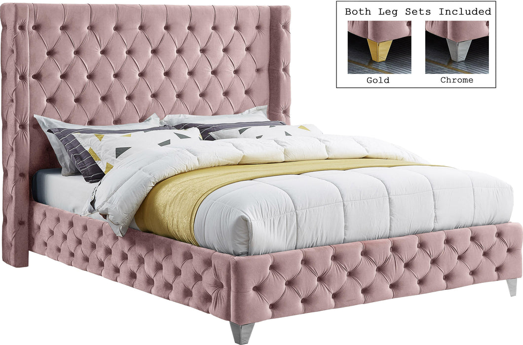 Savan Pink Velvet King Bed - Royal Furniture & Gifts (MI) - Multi Location