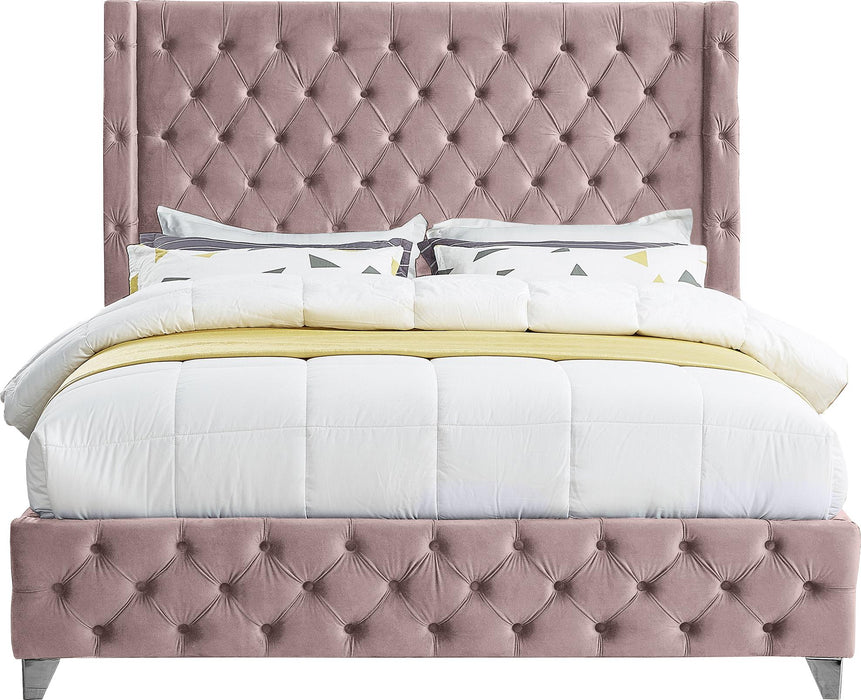 Savan Pink Velvet King Bed - Royal Furniture & Gifts (MI) - Multi Location
