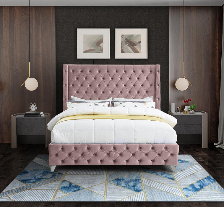 Savan Pink Velvet Queen Bed - Royal Furniture & Gifts (MI) - Multi Location