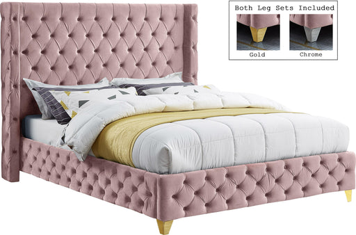 Savan Pink Velvet Queen Bed - Royal Furniture & Gifts (MI) - Multi Location