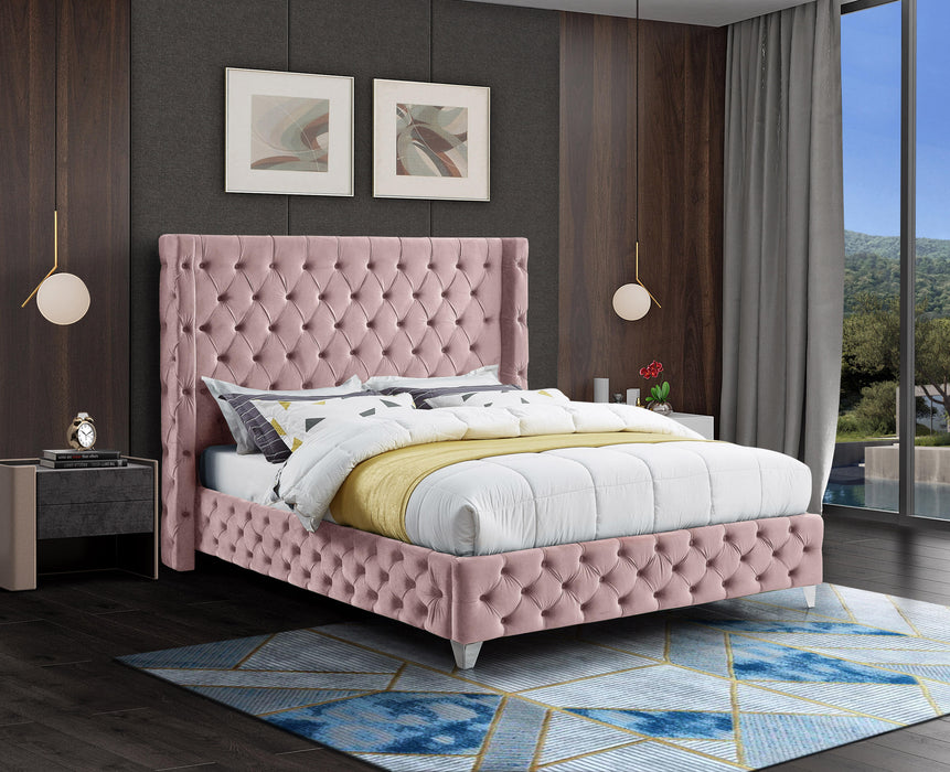 Savan Pink Velvet King Bed - Royal Furniture & Gifts (MI) - Multi Location