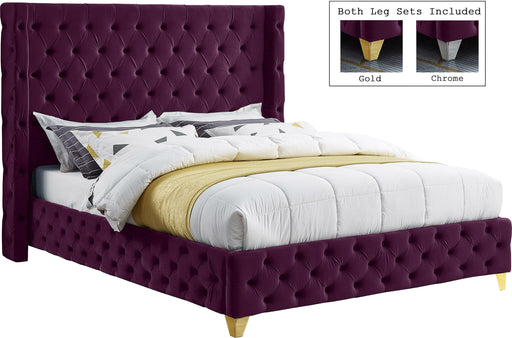 Savan Purple Velvet Queen Bed - Royal Furniture & Gifts (MI) - Multi Location