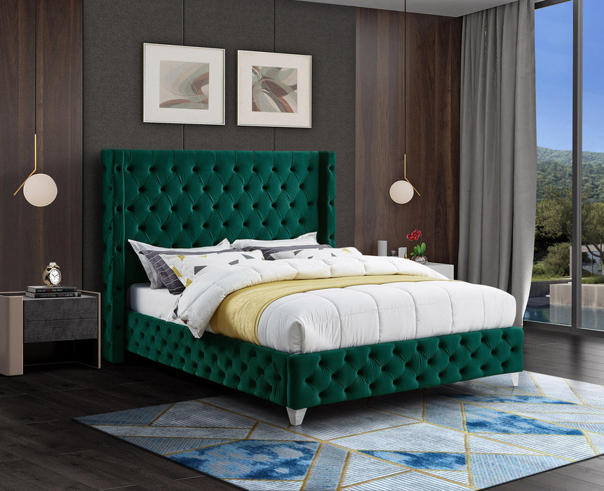 Savan Green Velvet King Bed - Royal Furniture & Gifts (MI) - Multi Location